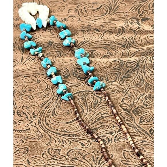 Turquoise Shell & Mother Of Pearl Thunderbird Pendant Nickel Silver Necklace 20” - Picture 6 of 13